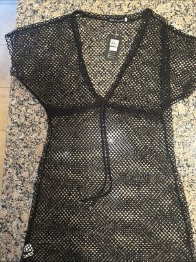 Kalli Collection Black Fishnet Swim Coverup